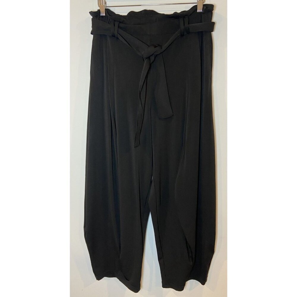 By Anthropologie Barrel Pants Tapered Leg Tie Waist Black Size Large L